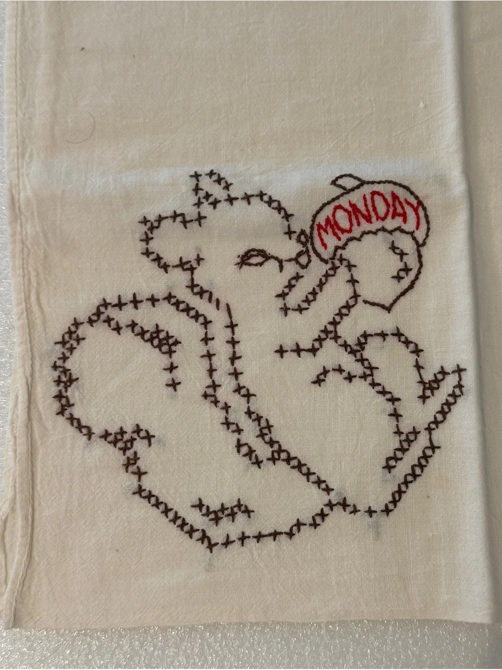 Set of 7 Embroidered Cotton Flour Sack Dish Towels Days of the Week Vintage